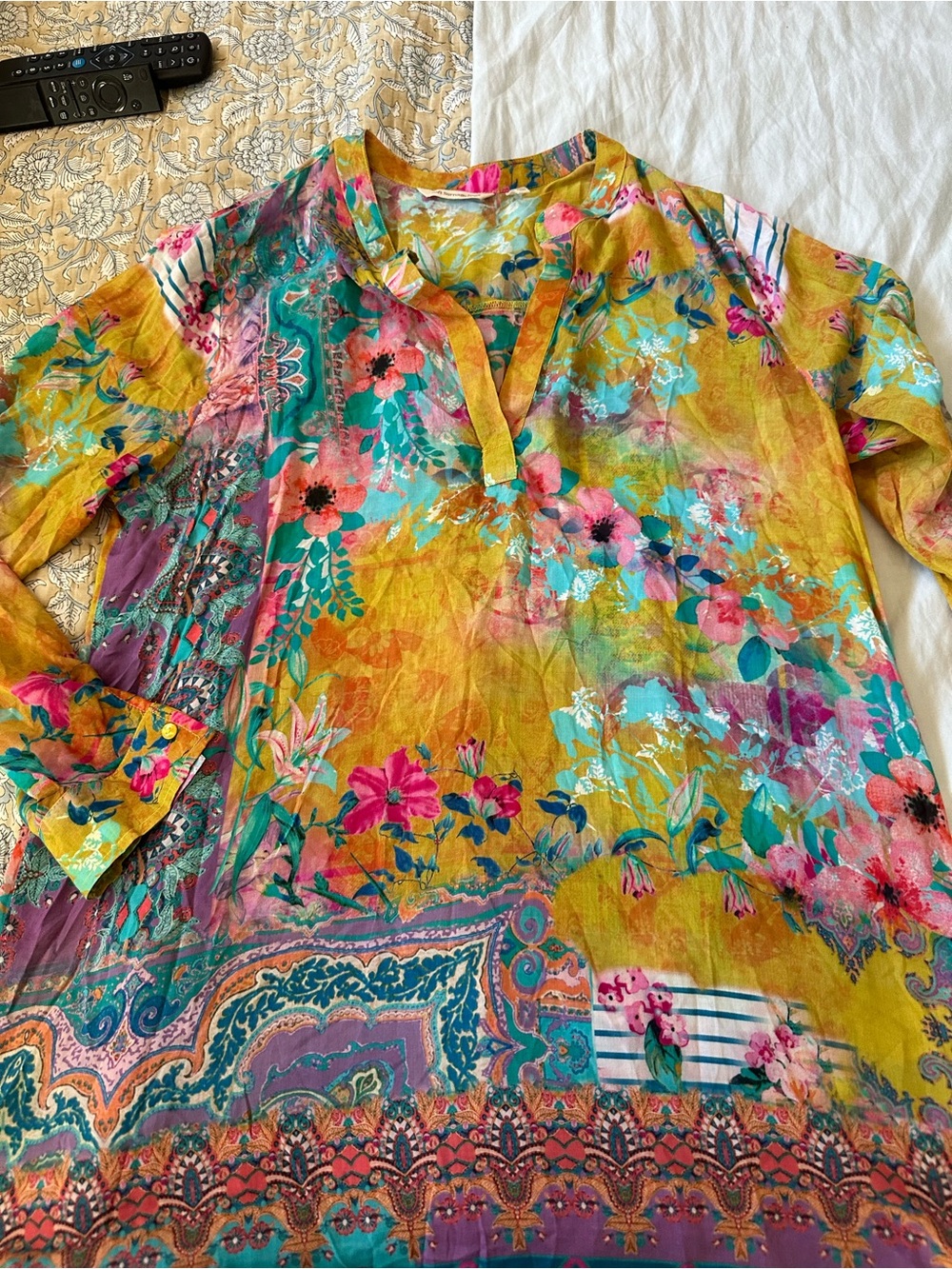 Soft Surroundings Yellow Floral Mixed-Print Tunic